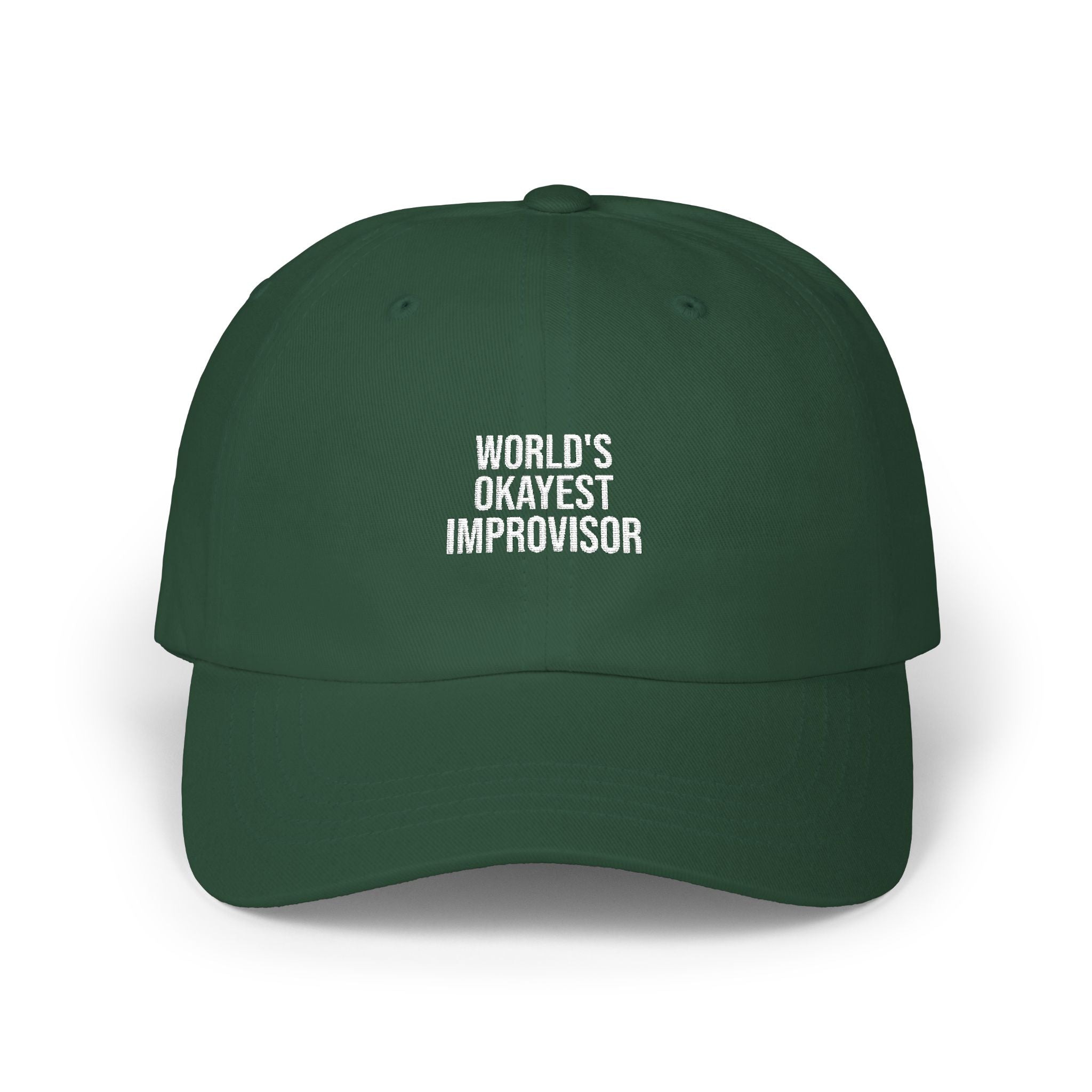 Classic Dad Cap — "World's Okayest Improvisor" Embroidered Hat
