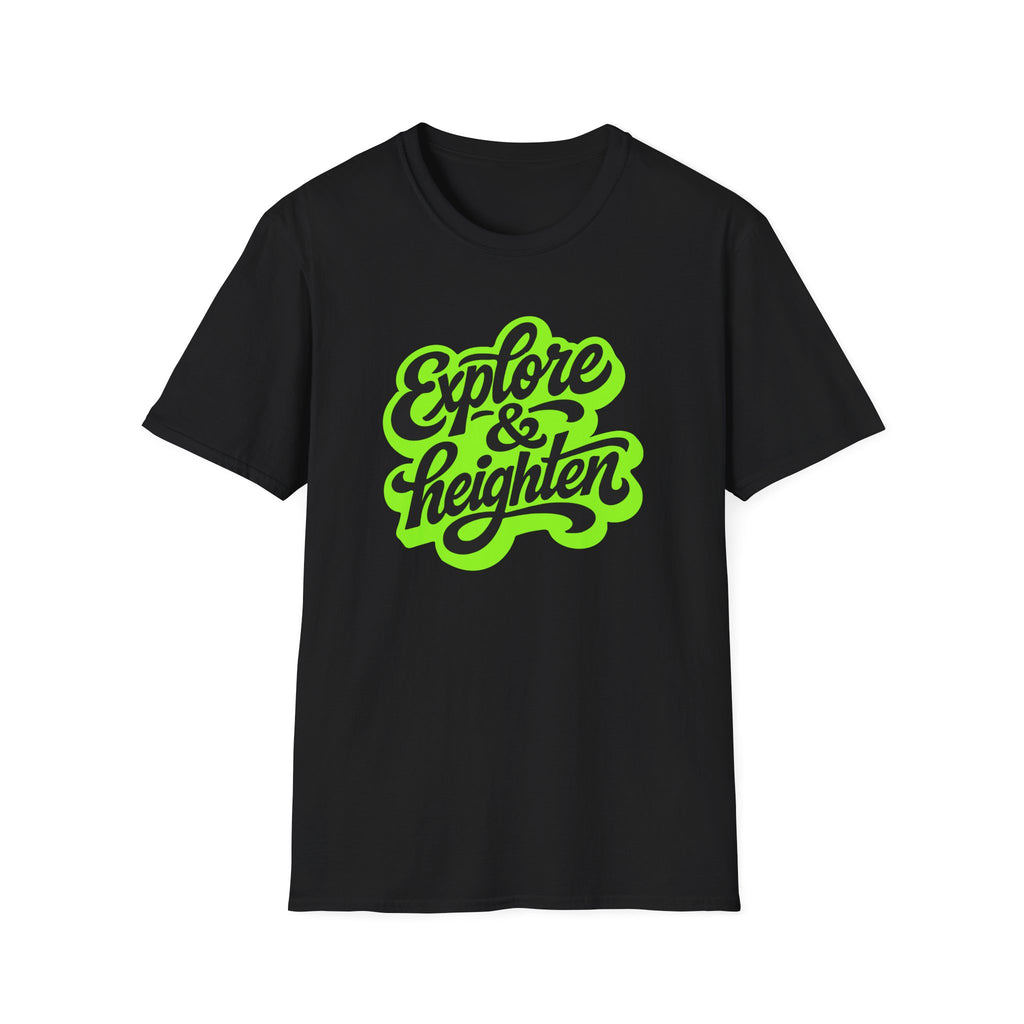 Explore & Heighten Graphic Tee — Retro Neon Adventure T-Shirt